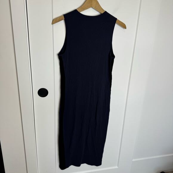 Athleta Sunstream Colorblock Midi Dress Ribbed Navy Side Stripe Size Small - Picture 7 of 7
